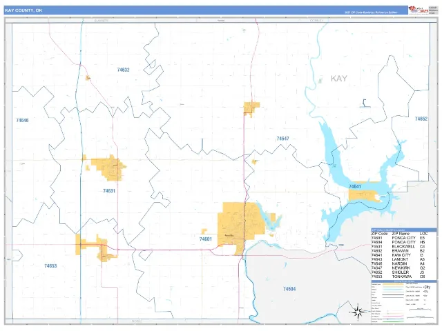 Kay County, OK ZIP Code Wall Map, Business Reference style