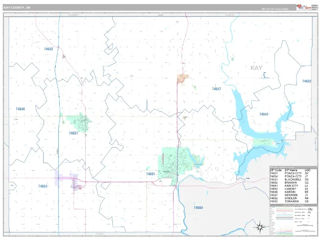 Kay County, OK ZIP Code Wall Map, Classic style