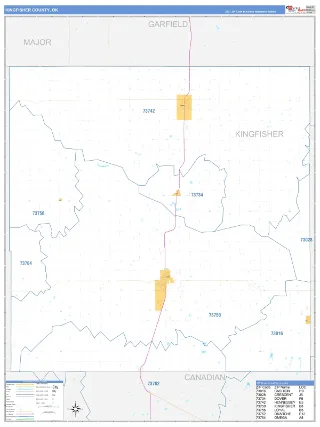 Kingfisher County, OK Business Reference style ZIP Code wall map