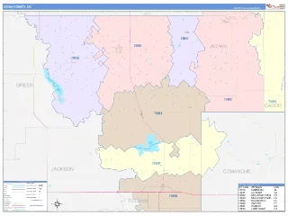 Kiowa County, OK ColorCast style ZIP Code wall map
