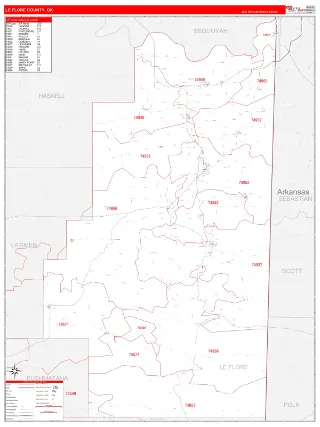 Le Flore County, OK RedLine style ZIP Code wall map