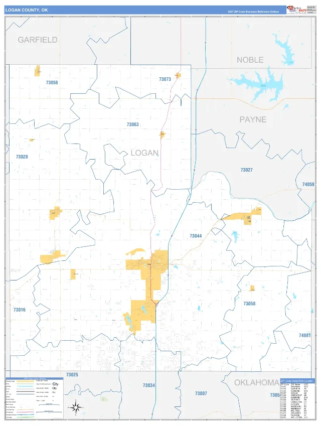 Logan County, OK ZIP Code Wall Map, Business Reference style
