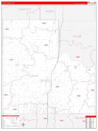 Logan County, OK RedLine style ZIP Code wall map
