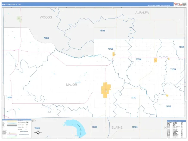 Major County, OK ZIP Code Wall Map, Business Reference style