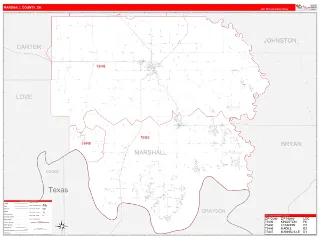 Marshall County, OK RedLine style ZIP Code wall map