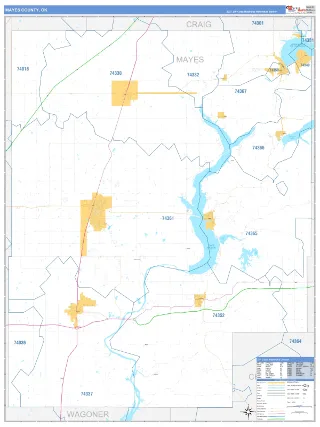 Mayes County, OK Business Reference style ZIP Code wall map