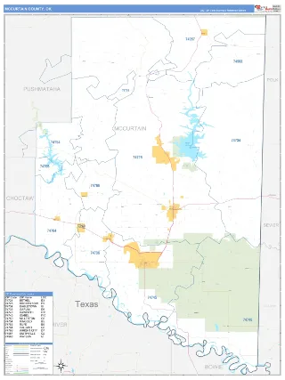 McCurtain County, OK Business Reference style ZIP Code wall map