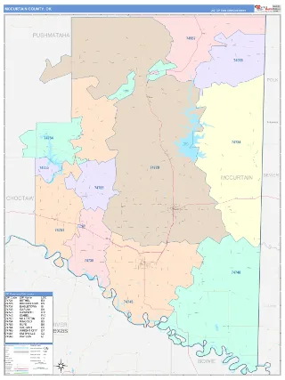 McCurtain County, OK ColorCast style ZIP Code wall map
