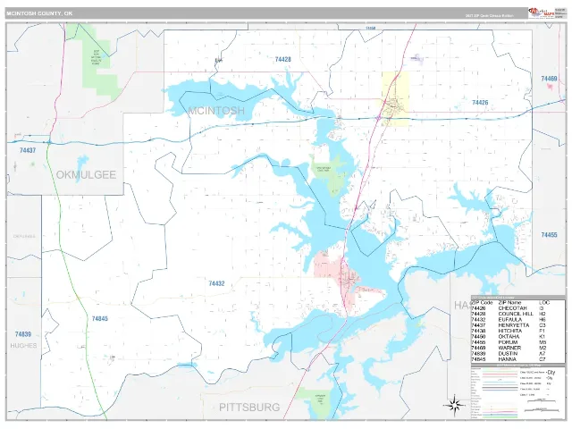 McIntosh County, OK ZIP Code Wall Map, Classic style