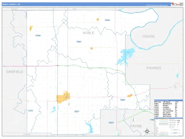 Noble County, OK ZIP Code Wall Map, Business Reference style