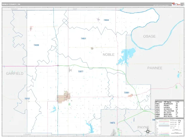 Noble County, OK ZIP Code Wall Map, Classic style