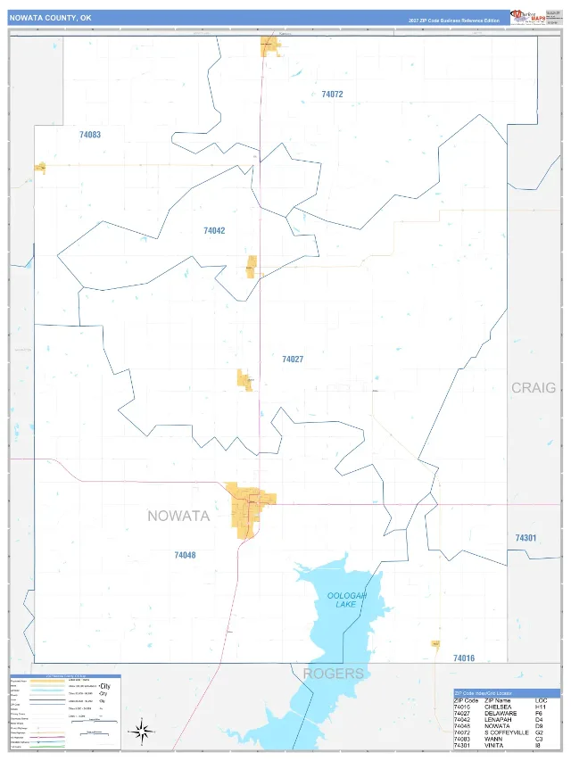 Nowata County, OK ZIP Code Wall Map, Business Reference style