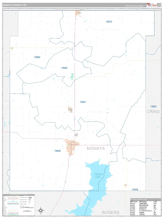 Nowata County, OK ZIP Code Wall Map, Classic style