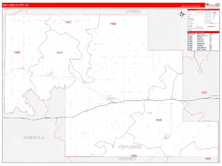 Okfuskee County, OK RedLine style ZIP Code wall map