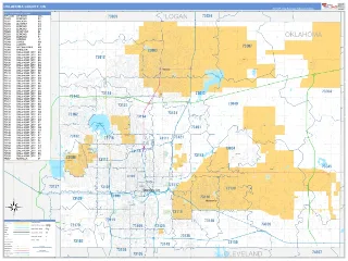 Oklahoma County, OK Business Reference style ZIP Code wall map