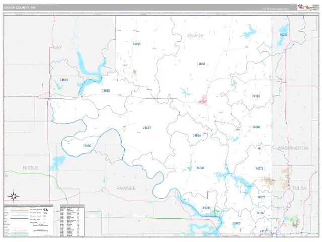 Osage County, OK ZIP Code Wall Map, Classic style