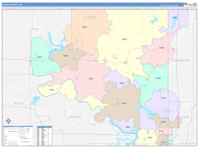 Osage County, OK ZIP Code Wall Map, ColorCast style