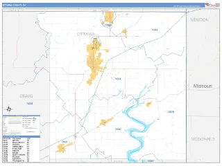 Ottawa County, OK Business Reference style ZIP Code wall map