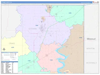 Ottawa County, OK ColorCast style ZIP Code wall map