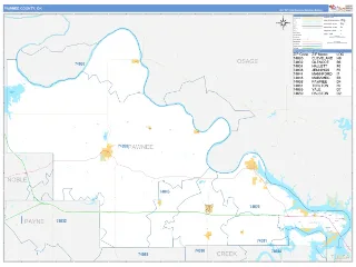 Pawnee County, OK Business Reference style ZIP Code wall map