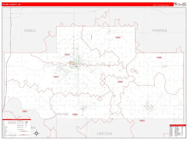 Payne County, OK ZIP Code Wall Map, RedLine style