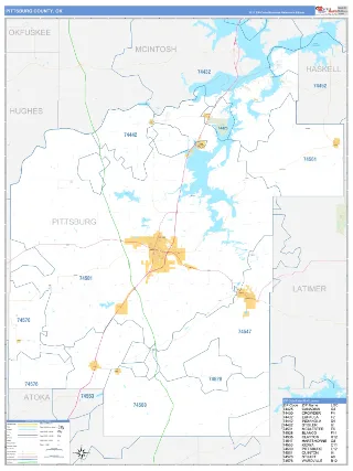 Pittsburg County, OK Business Reference style ZIP Code wall map