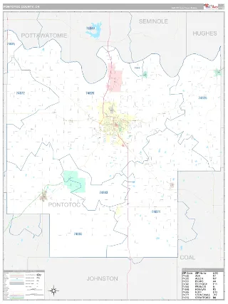 Pontotoc County, OK Classic style ZIP Code wall map
