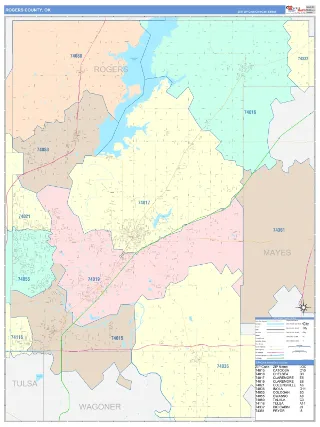 Rogers County, OK ColorCast style ZIP Code wall map