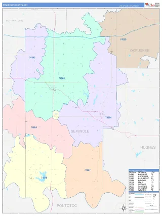 Seminole County, OK ColorCast style ZIP Code wall map