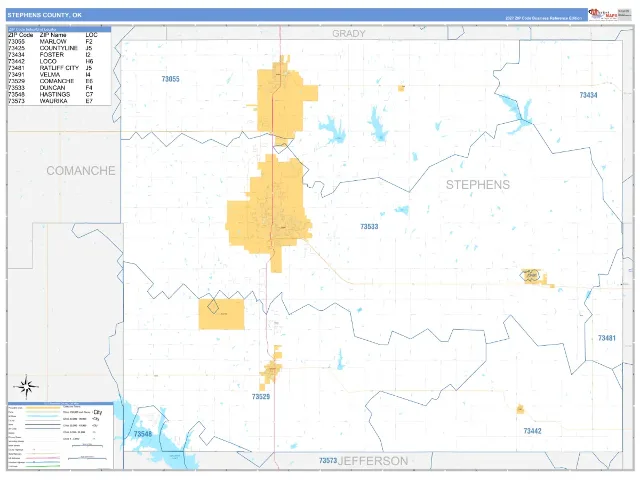 Stephens County, OK ZIP Code Wall Map, Business Reference style