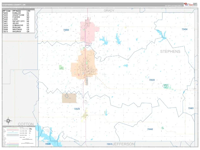 Stephens County, OK ZIP Code Wall Map, Classic style