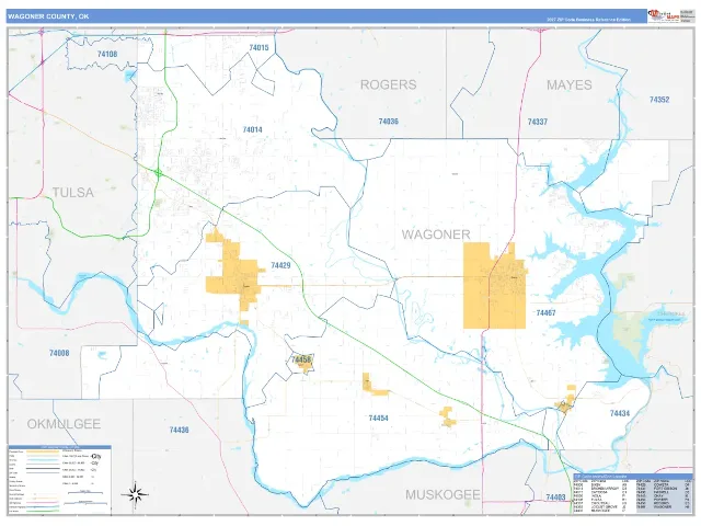 Wagoner County, OK ZIP Code Wall Map, Business Reference style
