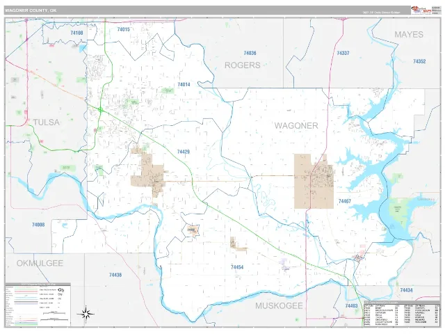 Wagoner County, OK ZIP Code Wall Map, Classic style