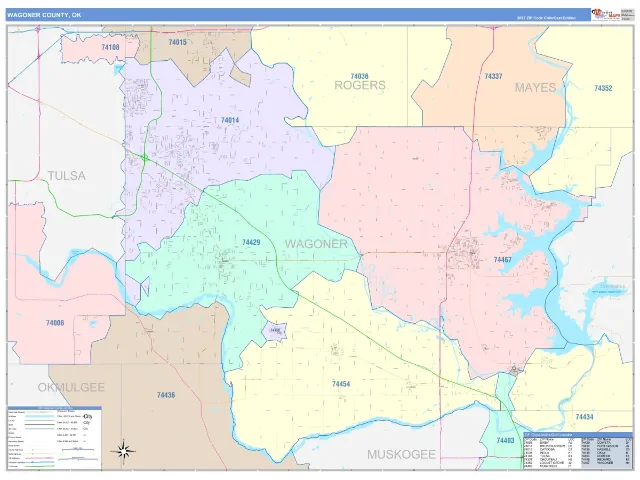 Wagoner County, OK ZIP Code Wall Map, ColorCast style