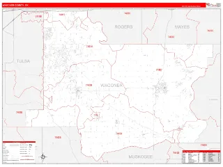 Wagoner County, OK RedLine style ZIP Code wall map