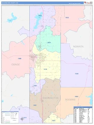 Washington County, OK ColorCast style ZIP Code wall map