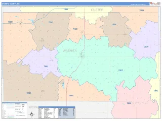 Washita County, OK ColorCast style ZIP Code wall map