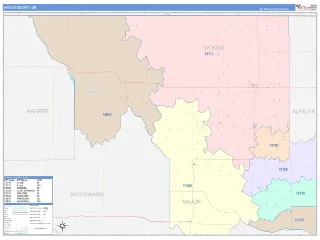 Woods County, OK ColorCast style ZIP Code wall map