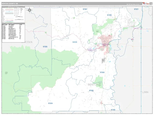 Benton County, OR ZIP Code Wall Map, Classic style