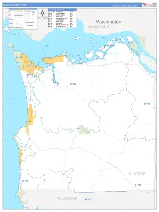 Clatsop County, OR Business Reference style ZIP Code wall map