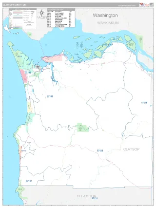 Clatsop County, OR Classic style ZIP Code wall map