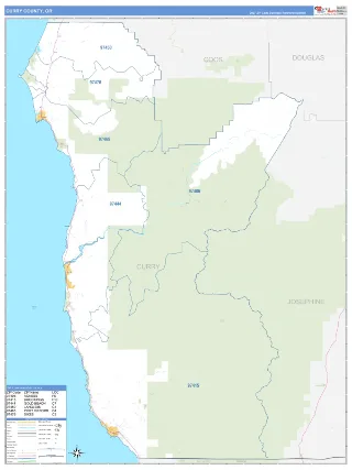 Curry County, OR Business Reference style ZIP Code wall map
