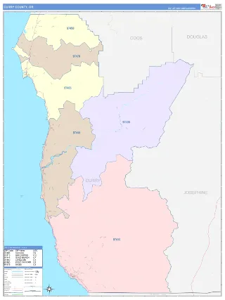 Curry County, OR ColorCast style ZIP Code wall map