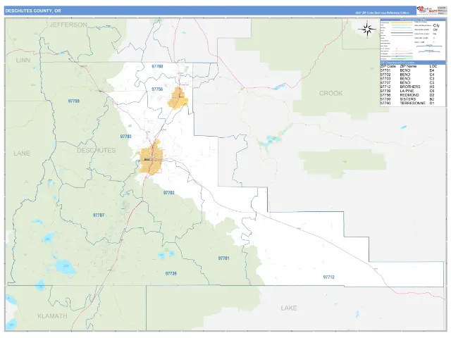Deschutes County, OR ZIP Code Wall Map, Business Reference style