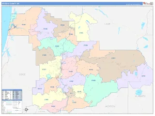 Douglas County, OR ColorCast style ZIP Code wall map