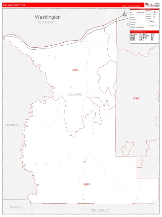 Gilliam County, OR RedLine style ZIP Code wall map