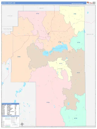 Harney County, OR ColorCast style ZIP Code wall map