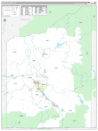 Jackson County, OR Classic style ZIP Code wall map