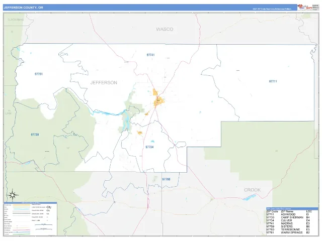 Jefferson County, OR ZIP Code Wall Map, Business Reference style