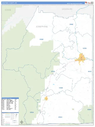 Josephine County, OR Business Reference style ZIP Code wall map